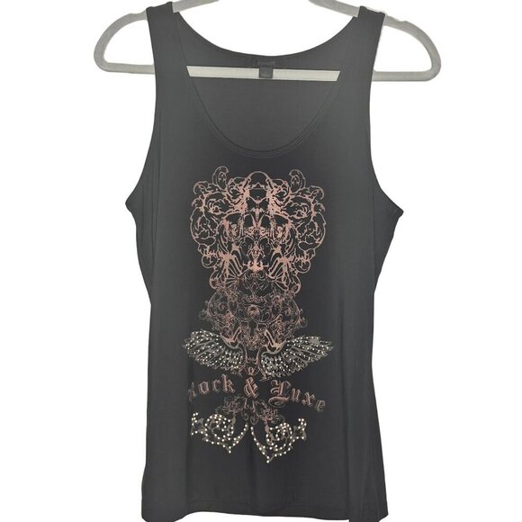 Express Womens L Black Rock & Luxe Tank Cyber Goth 90s Y2K Grunge Rockabilly - Picture 2 of 9